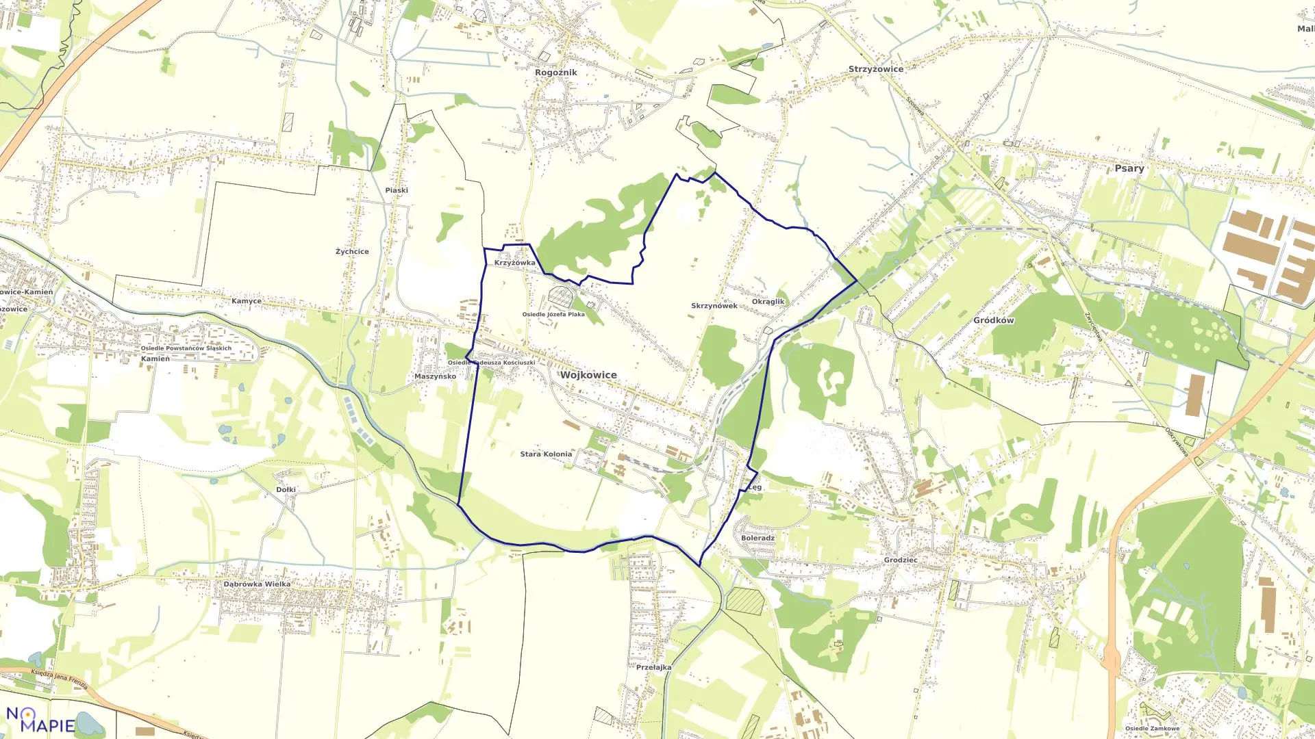Mapa obrębu Wojkowice w mieście Wojkowice