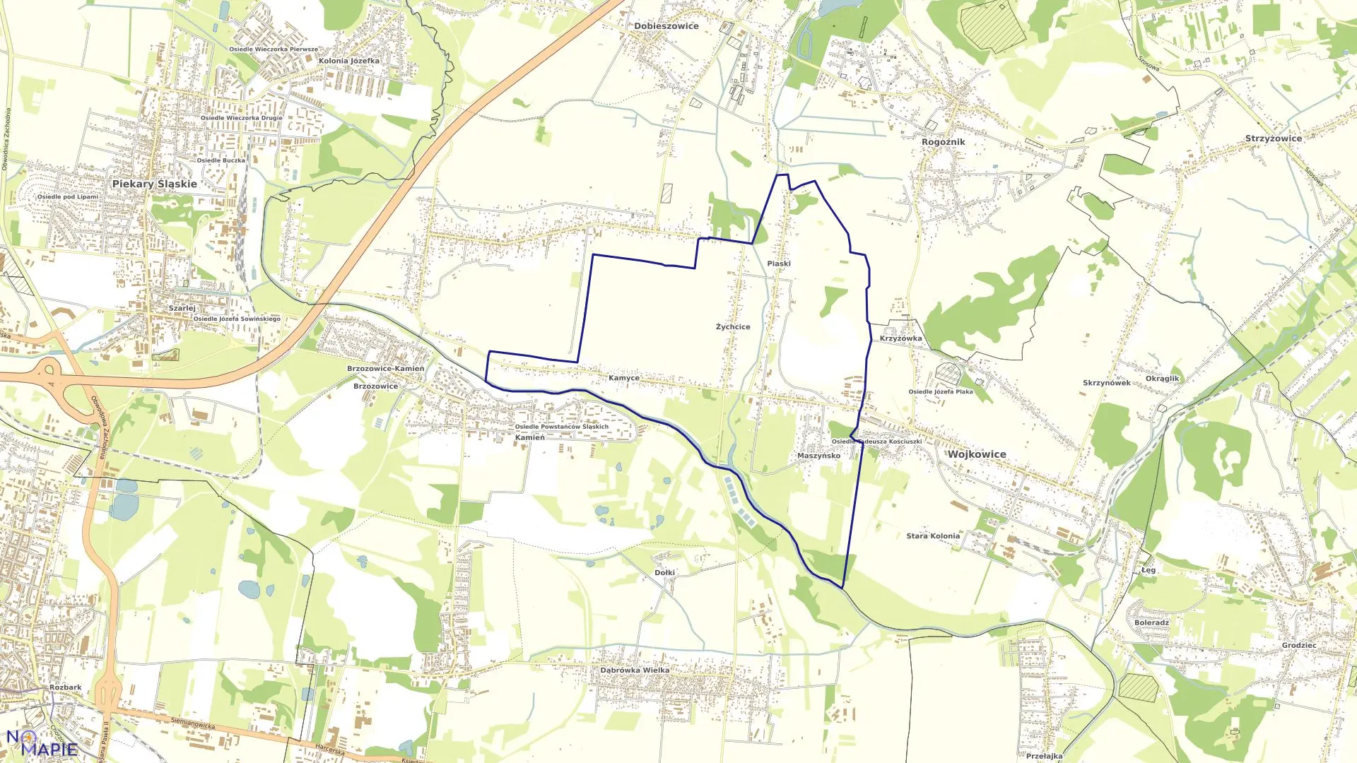 Mapa obrębu Żychcice w mieście Wojkowice